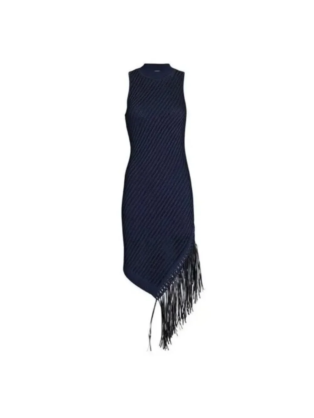 Jonathan Simkhai Chelle Fringe Pointelle Knit Dress Blue Black Sz Medium PERFECT - Picture 5 of 8